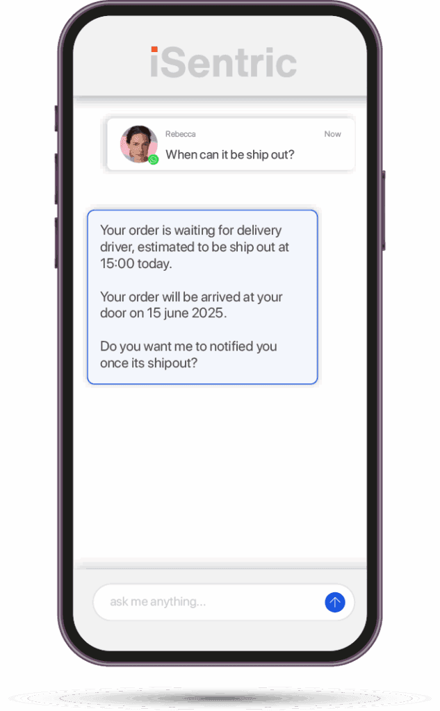 Chat screen showing a delivery notification with estimated arrival time